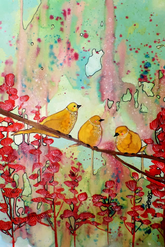 Vibrant Birds on Branch by Sylvie Demers — canvas wall art