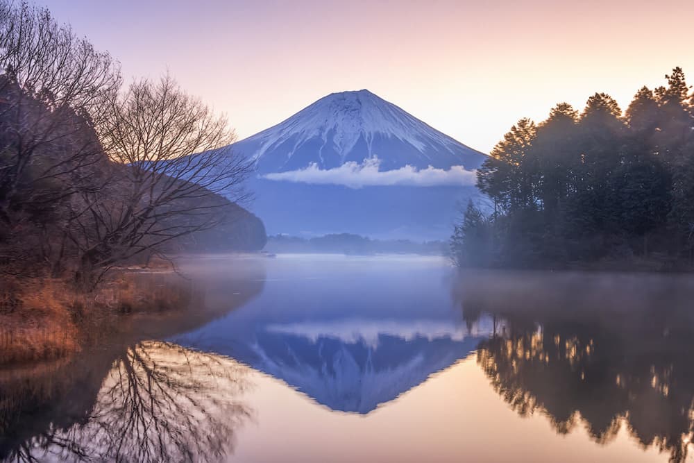 Mount Fuji Dawn Reflection by Yun Thwaits — canvas wall art