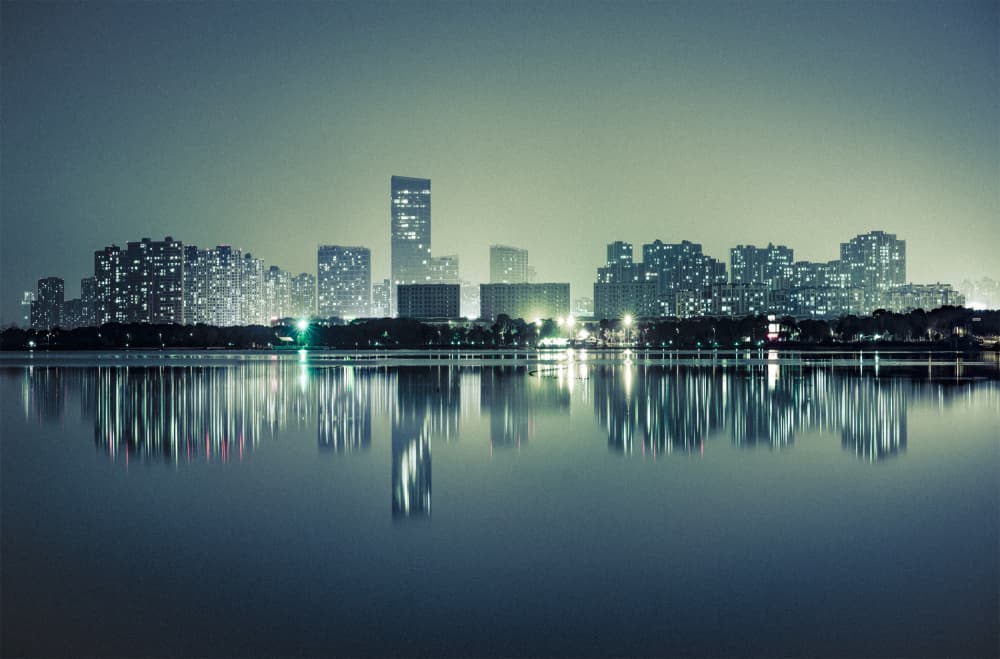 Night City Reflections by WangPeng — canvas wall art