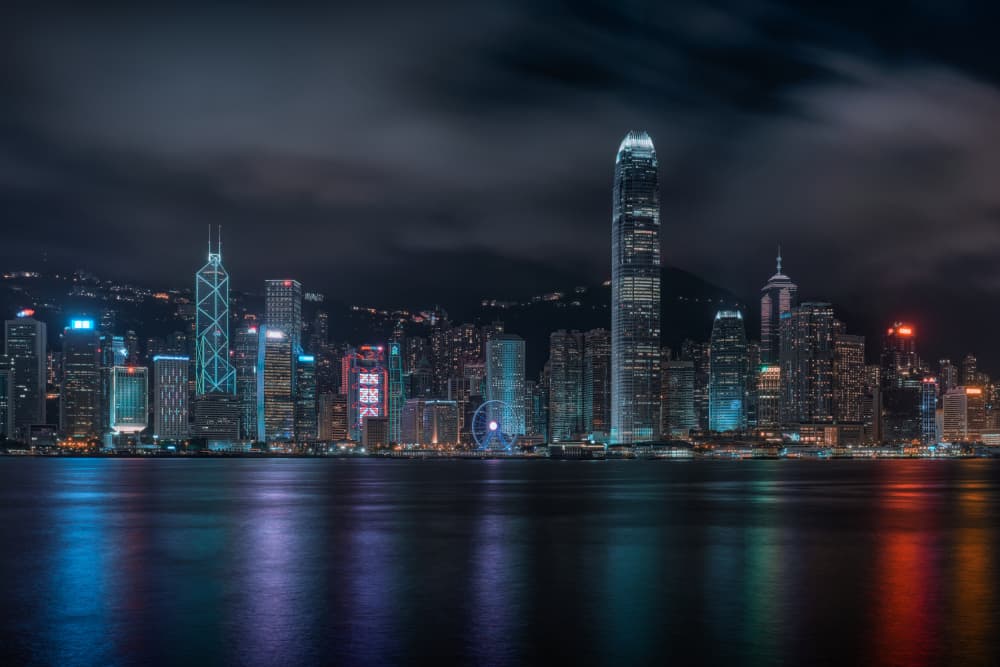 Night Cityscape Reflections by Tom Wang — canvas wall art