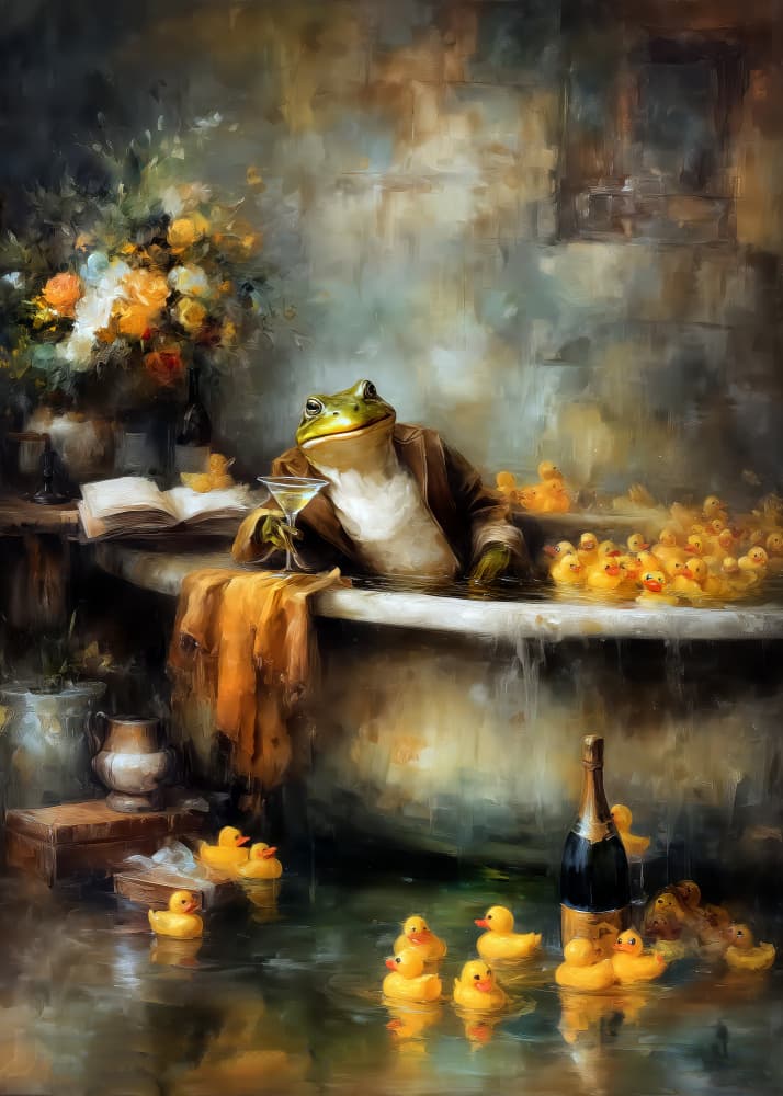 Sophisticated Frog Bath by Justyna Jaszke — canvas wall art