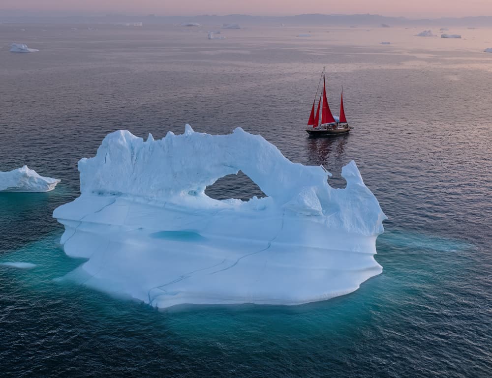 Red Sailboat Iceberg Arch by Yuan Su — canvas wall art