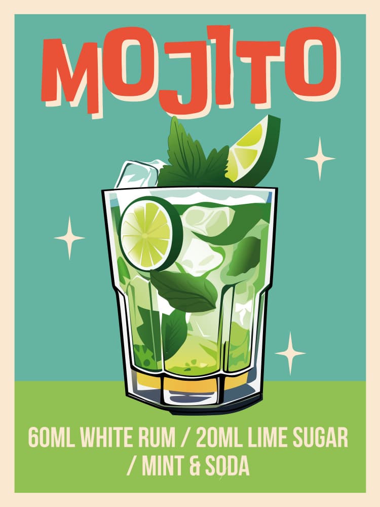Retro Mojito Cocktail by WallChart Art Studio — canvas wall art