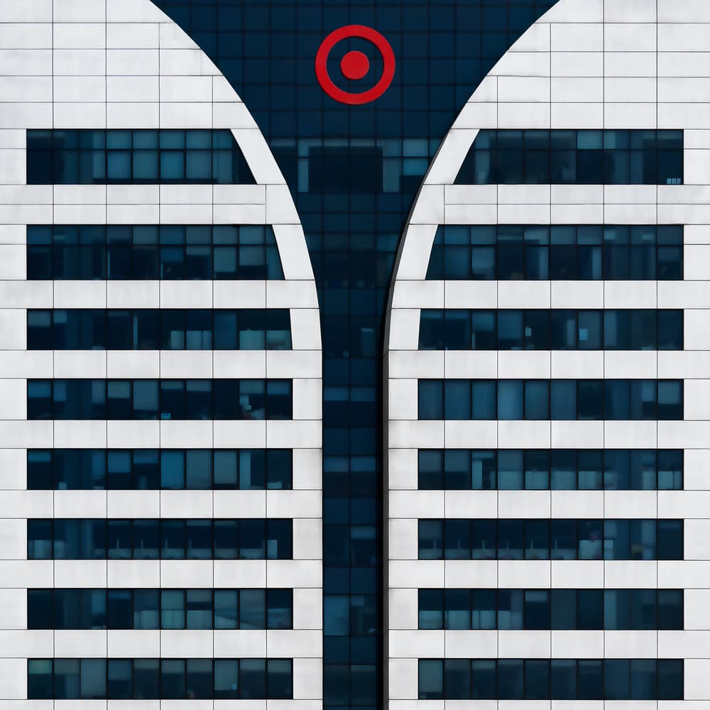 Modern Building Red Circle by Simon Gelfand — canvas wall art