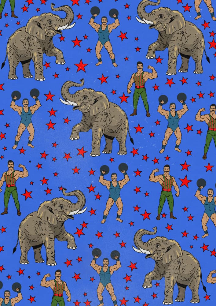 Circus Strongmen and Elephants by Nicholas — canvas wall art