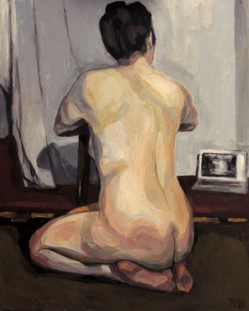 Nude Woman with Laptop by Tore Bahnson — canvas wall art
