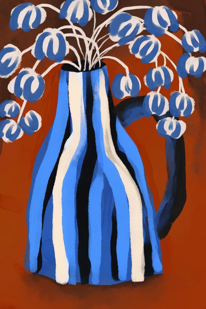Striped Vase Blooms by Treechild — canvas wall art