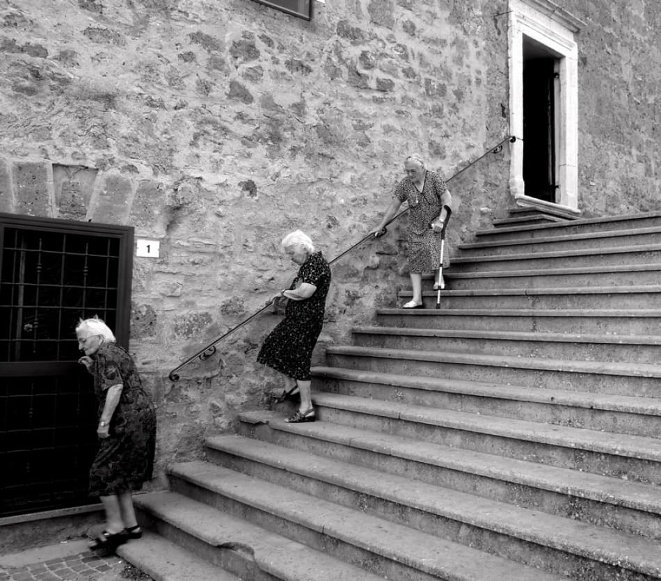 Elderly Women on Stairs by Giuseppe Grimaldi — canvas wall art