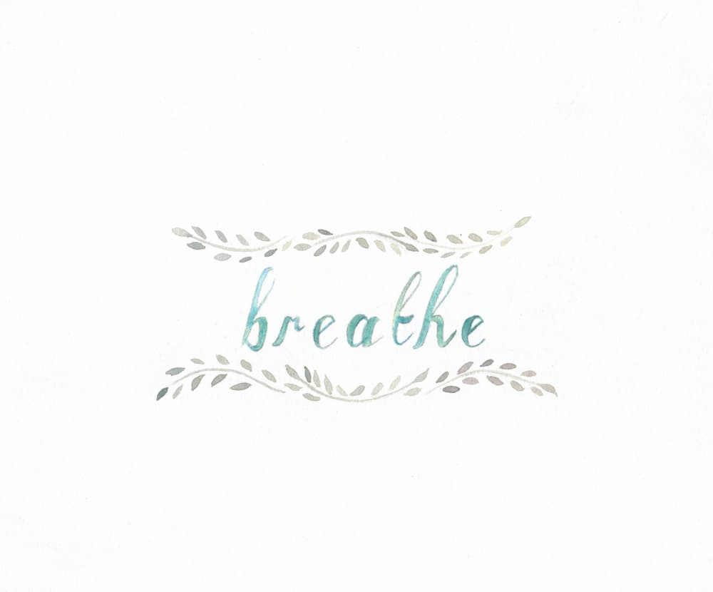 Breathe Script With Leaves by Christine Lindstrom — canvas wall art
