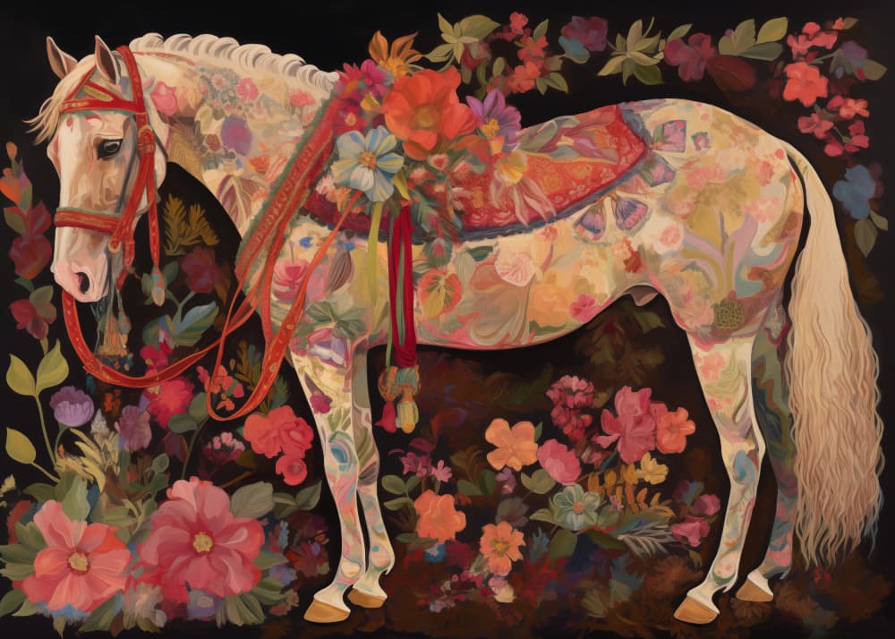 Vibrant Floral Horse by Andreas Magnusson — canvas wall art