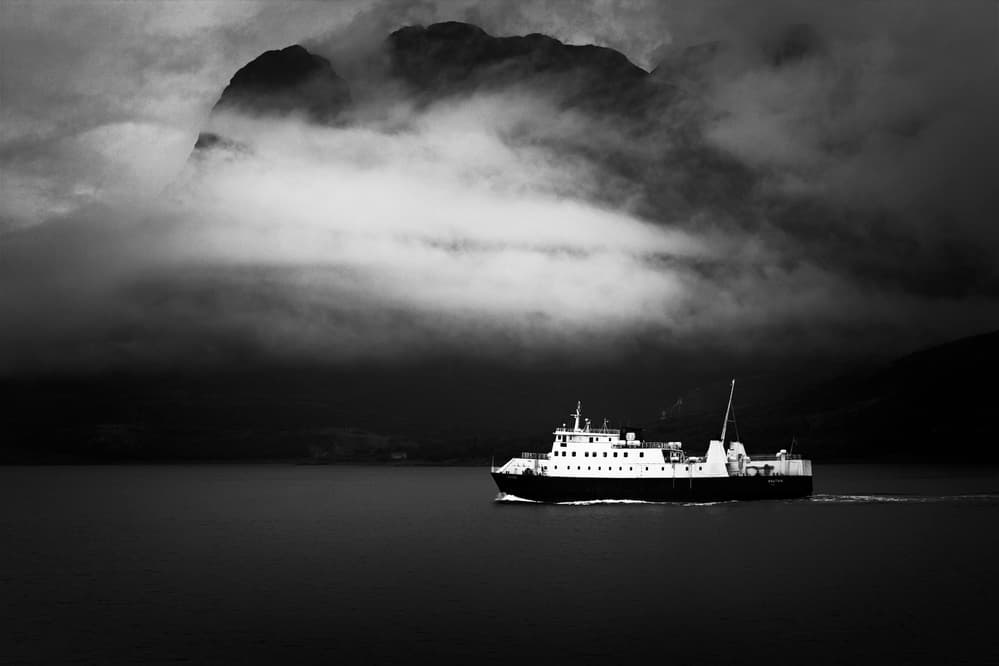 Misty Mountain Ferry by Julien Oncete — canvas wall art