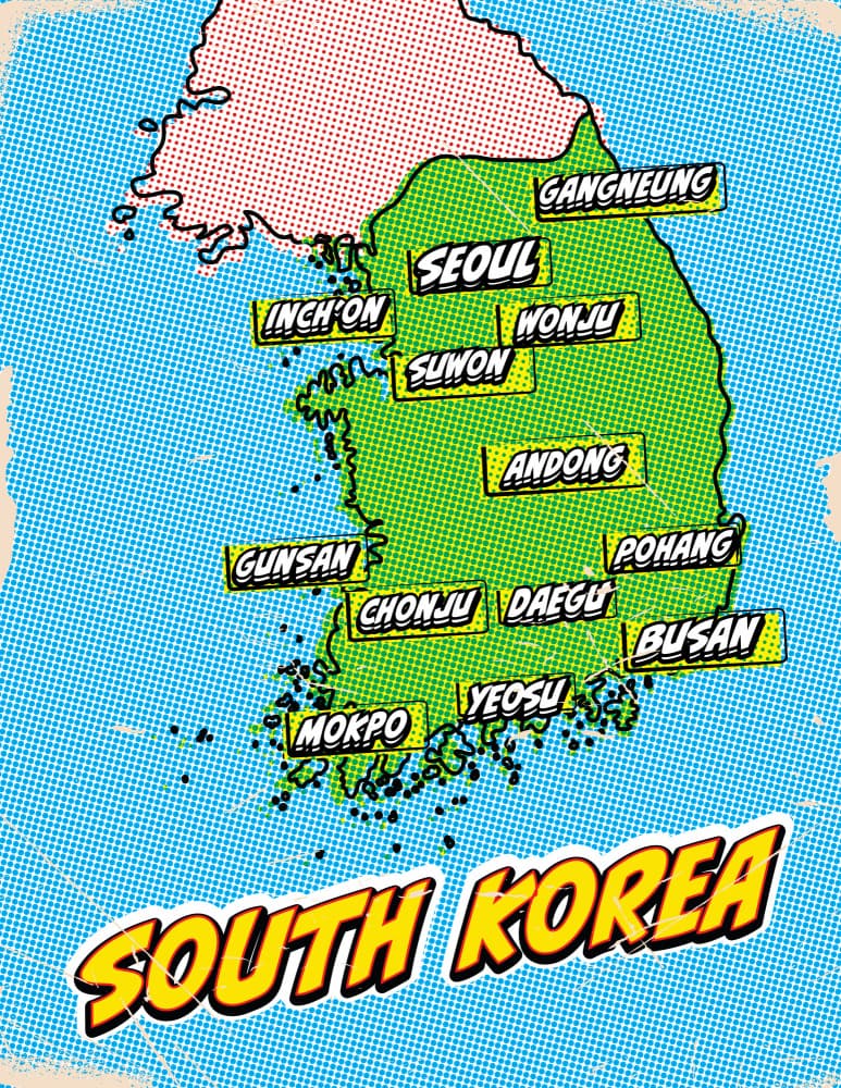 Retro South Korea Map by Nicholas — canvas wall art