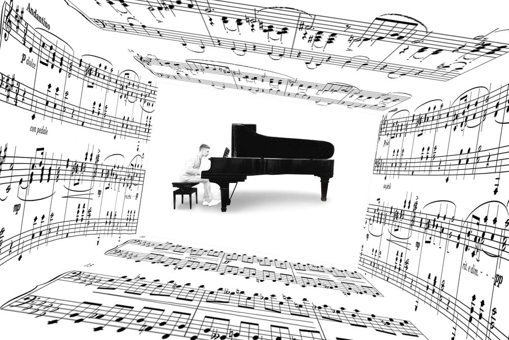 Grand Piano Music Flow by Marcin Michalowski — canvas wall art