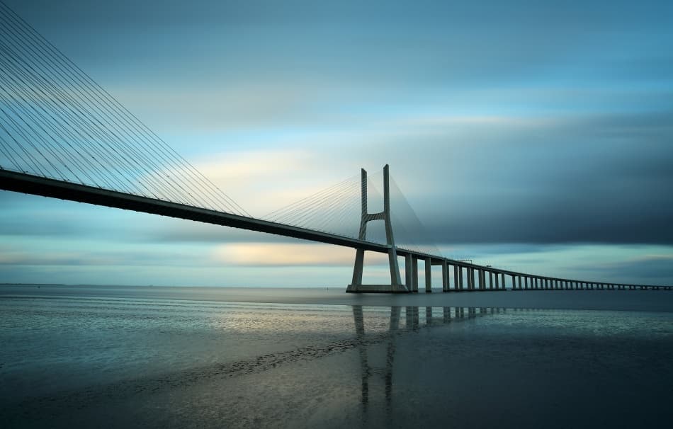 Modern Bridge Twilight Reflection by Paulo Nogueira — canvas wall art
