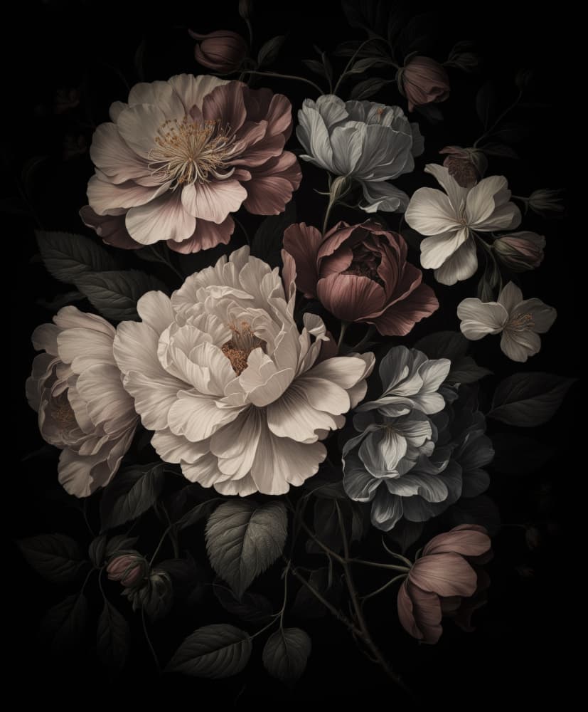 Dark Peony Rose Bouquet by Andrea Haase — canvas wall art