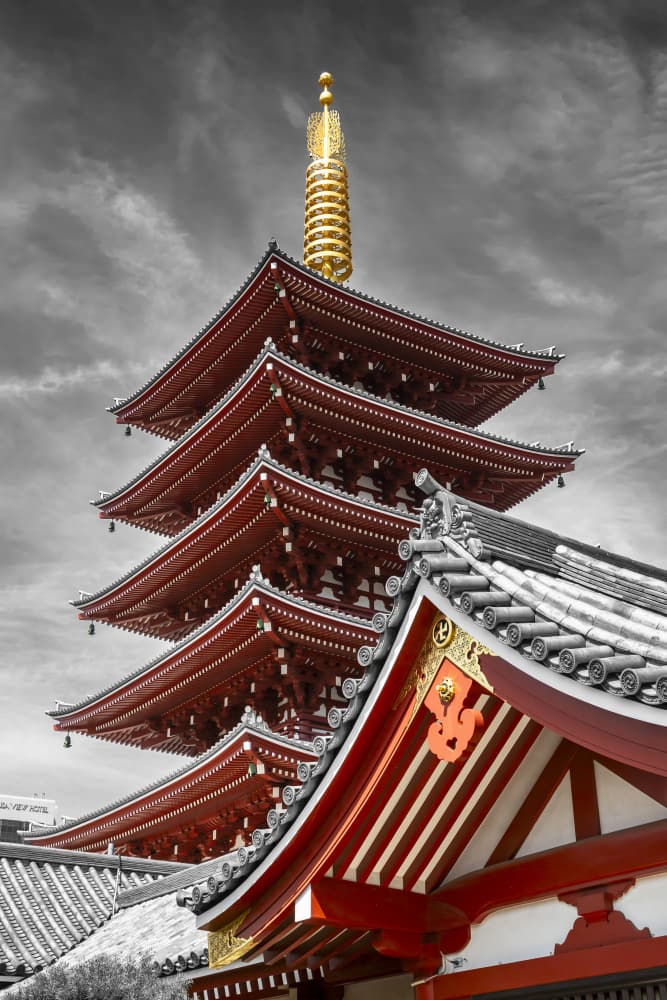 Vibrant Japanese Pagoda by Melanie Viola — canvas wall art