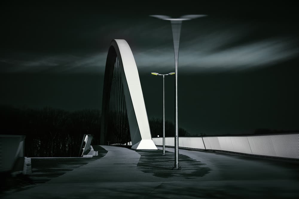 Modern Arch Bridge Night by Marc Huybrighs — canvas wall art