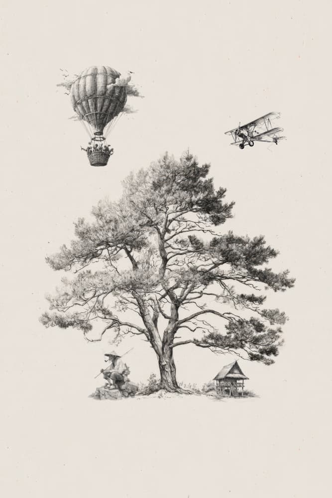 Samurai Pine Tree Flight by Rafal Kulik — canvas wall art