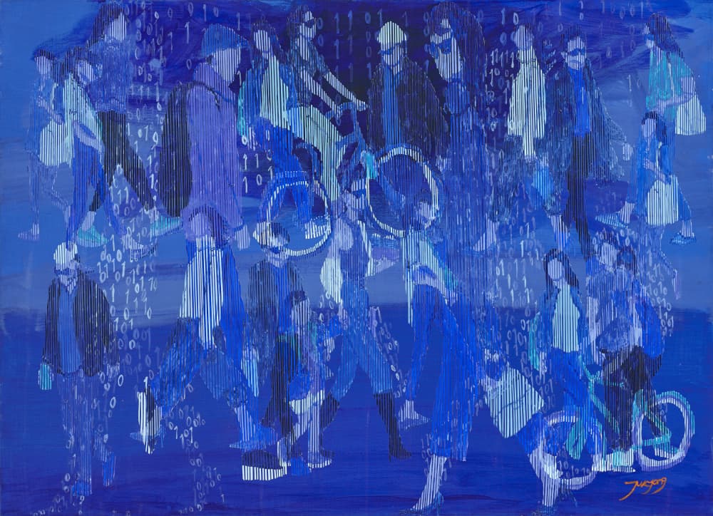 Blue Digital Crowd by Jukyong Park — canvas wall art