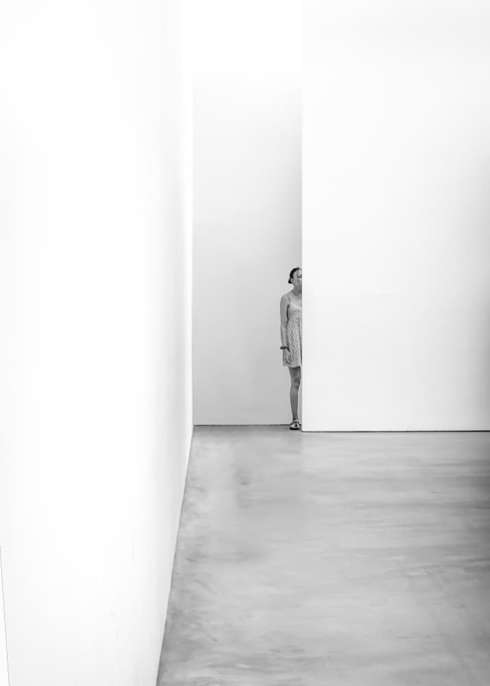 Woman Peeking Minimalist Room by Gerard Valckx — canvas wall art