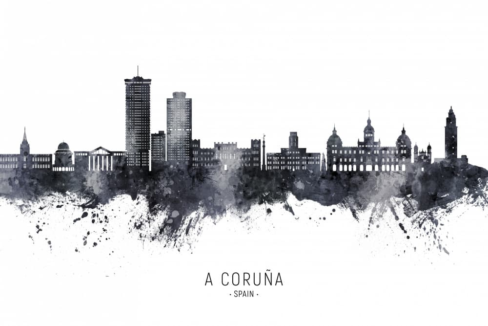 A Coruña Skyline Abstract by Michael Tompsett — canvas wall art