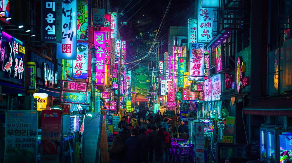 Korean Neon Night by Alberto Urra — canvas wall art