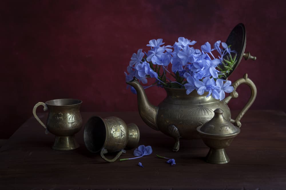 Antique Brass Blue Flowers by Ramiz Sahin — canvas wall art