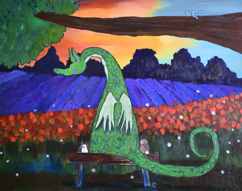 Whimsical Dragon Sunset by Andrea Doss — canvas wall art