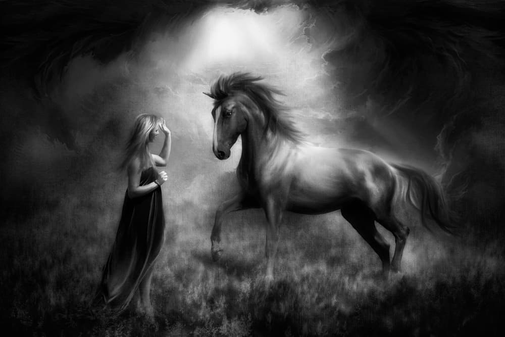 Mystical Horse and Girl by Charlaine Gerber — canvas wall art