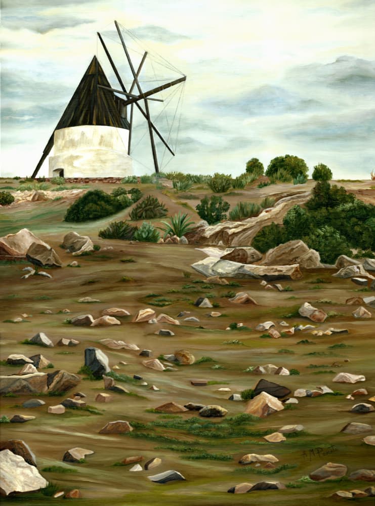 Rustic Windmill Landscape by Angeles M. Pomata — canvas wall art