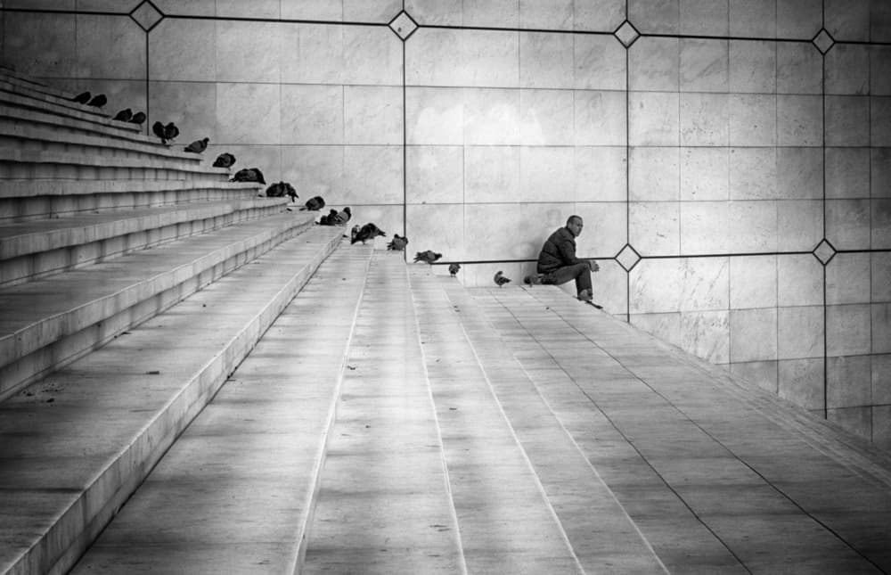 Lone Man Urban Steps by Angela Muliani Hartojo — canvas wall art