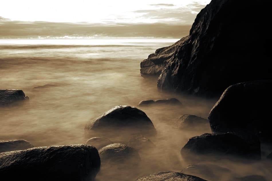 Misty Ocean Rocks by Mel Brackstone — canvas wall art