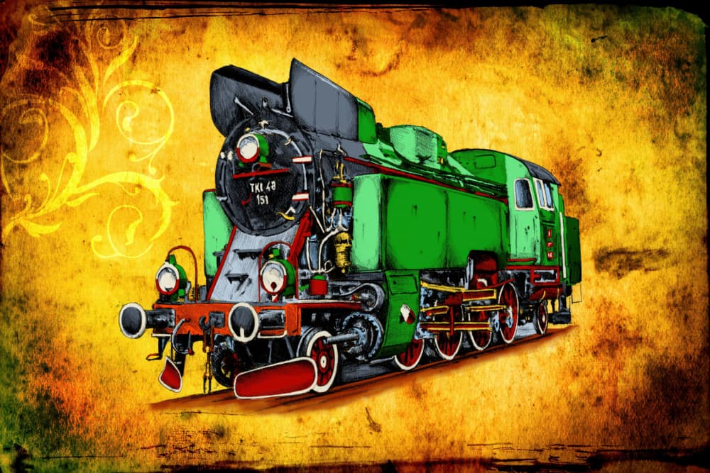 Vintage Green Steam Train by Rafal Kulik — canvas wall art