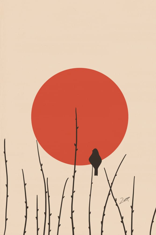 Lone Bird Red Sun by zarish chaudhry — canvas wall art