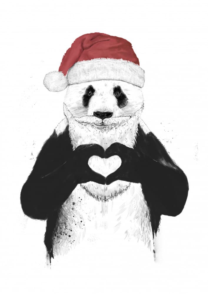 Panda Santa Heart Hands by Balazs Solti — canvas wall art