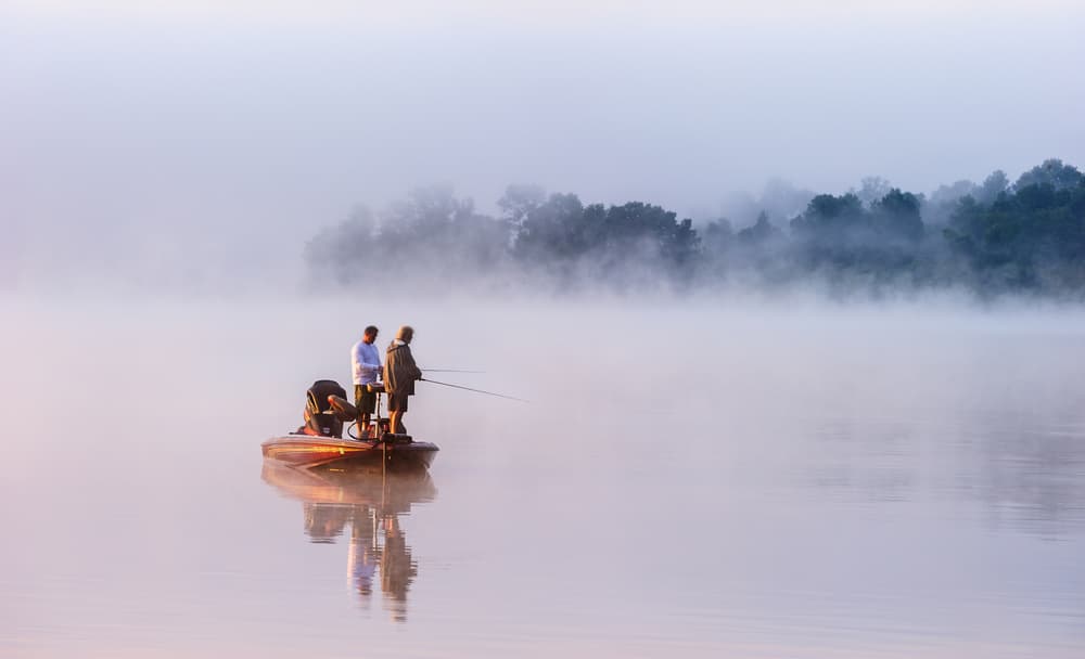 Misty Morning Fishing by 李从军 / Austin Li — canvas wall art