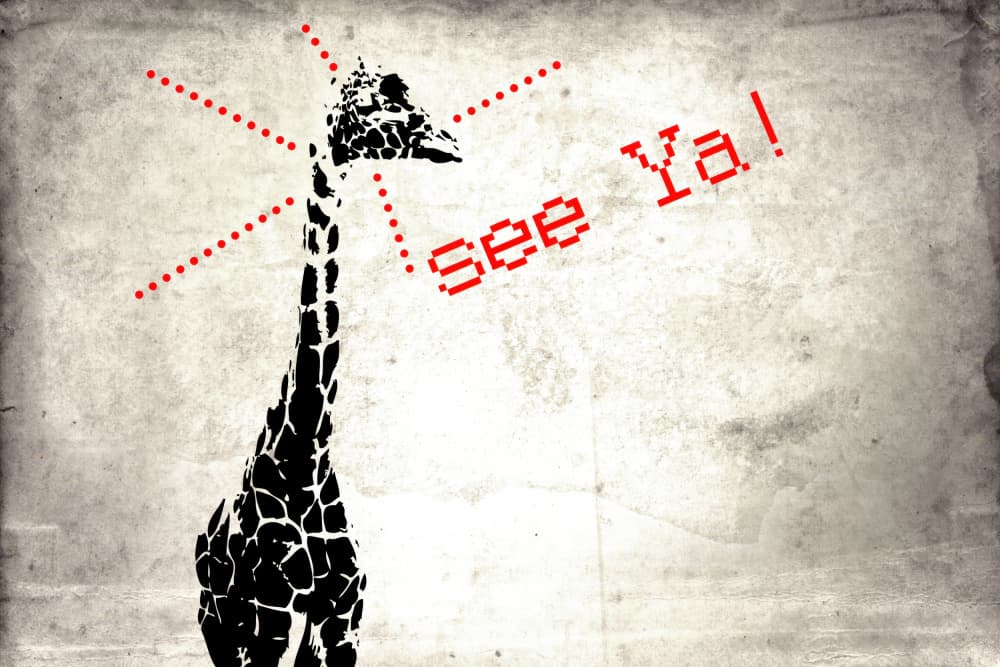 Dotted Giraffe See Ya by Rafal Kulik — canvas wall art