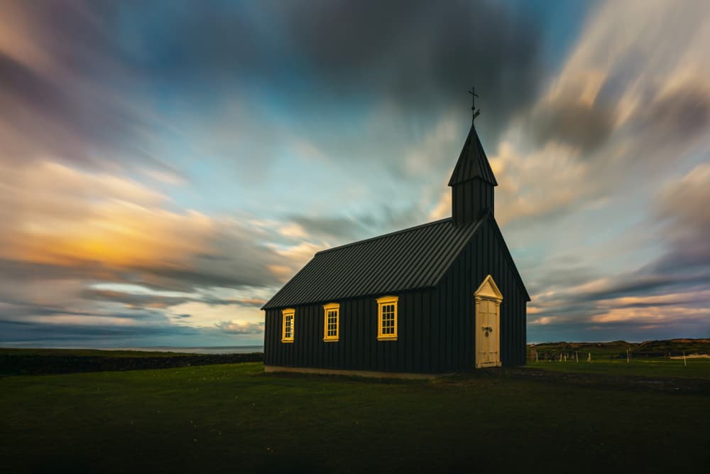 Iconic Black Church Sunset by Irene Wu — canvas wall art