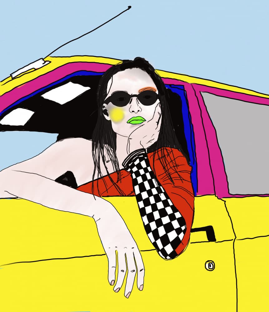 Cool Girl Yellow Car by Ana Sneeringer — canvas wall art