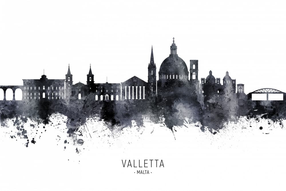 Valletta Skyline Watercolor by Michael Tompsett — canvas wall art