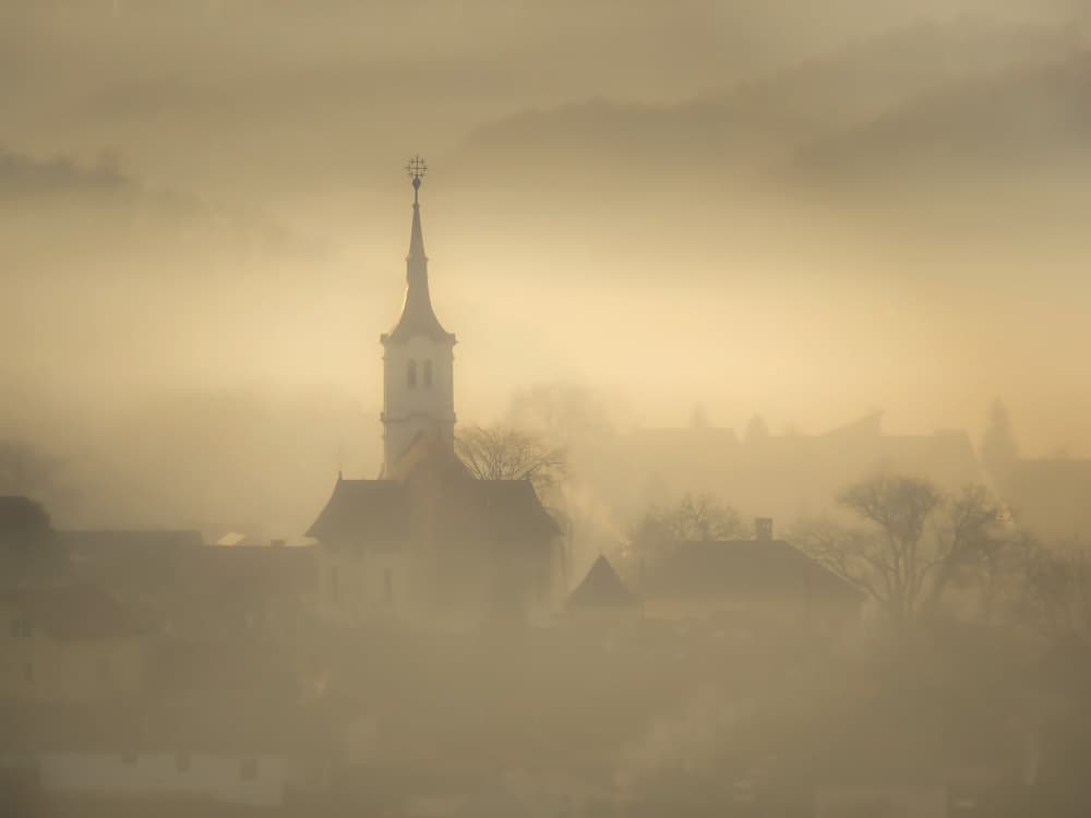 Misty Village Morning by Nicolae  Stefanel Rusu — canvas wall art