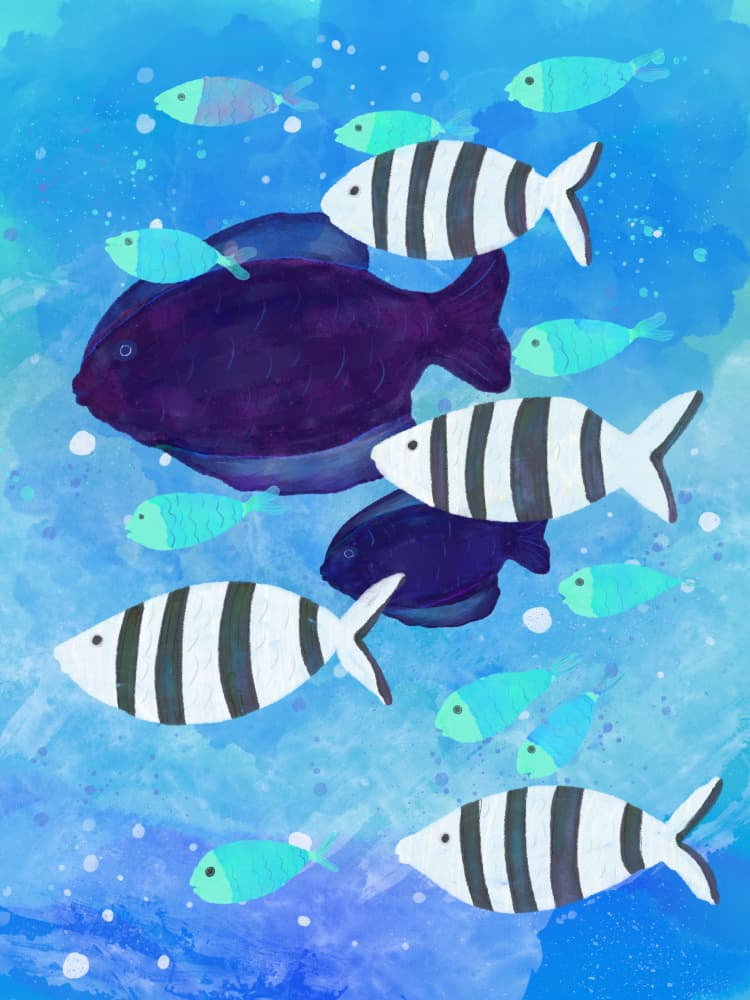 Vibrant Underwater School by Aliya Putrus — canvas wall art