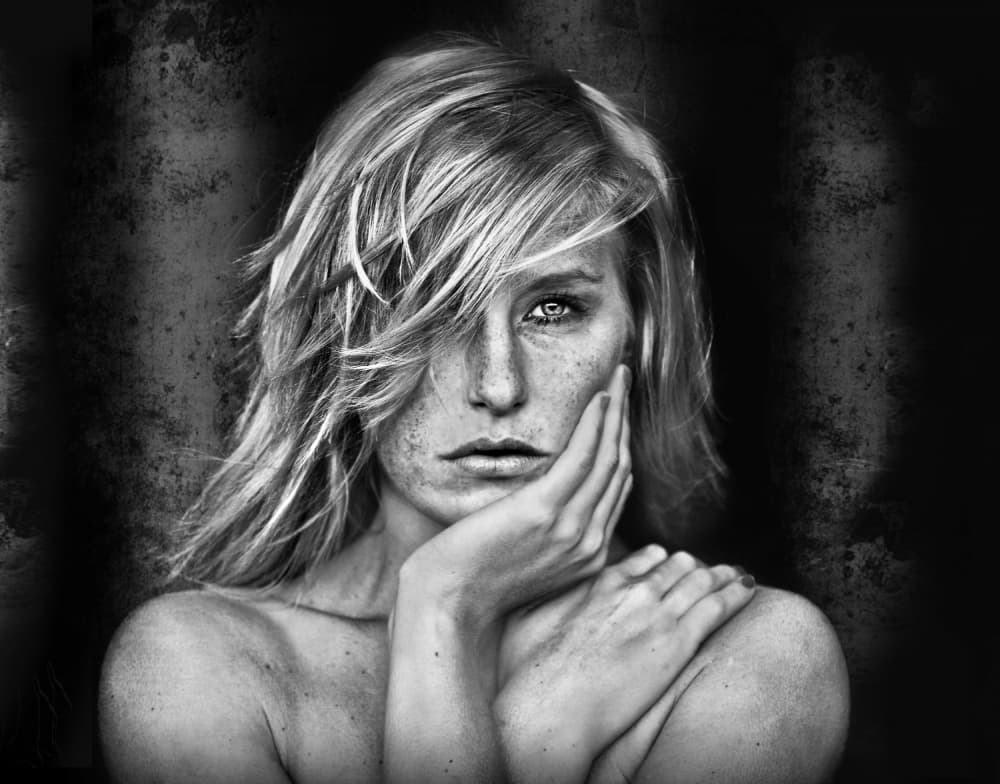 Intense Freckled Portrait by Lars Hur — canvas wall art