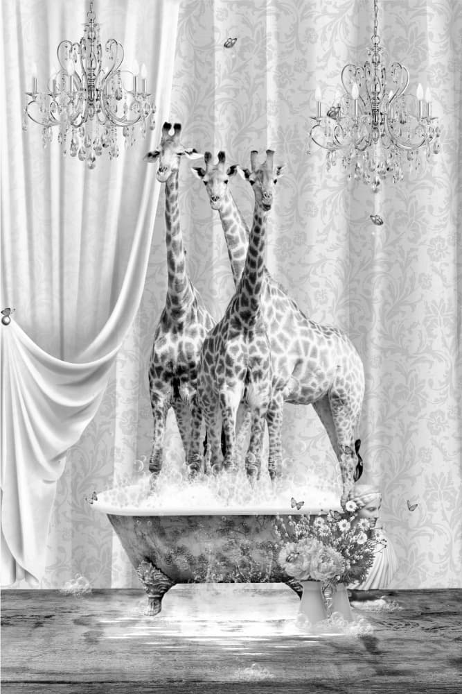 Giraffes Bubble Bath by Sue Skellern — canvas wall art