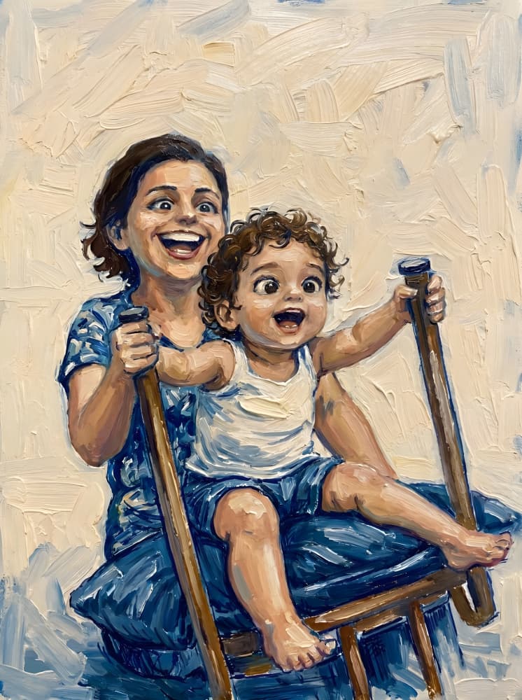 Joyful Mother Child Play by HUGO — canvas wall art