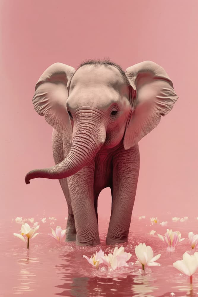 Elephant in Blossoms by Treechild — canvas wall art
