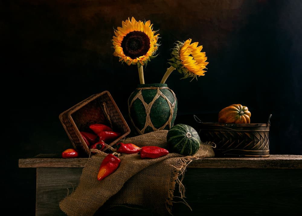 Rustic Sunflower Harvest by Louie Luo — canvas wall art