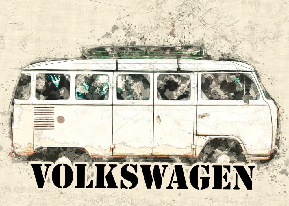 Retro Camper Van Journey by Lembayung senja studio [Vintage Poster] — canvas wall art