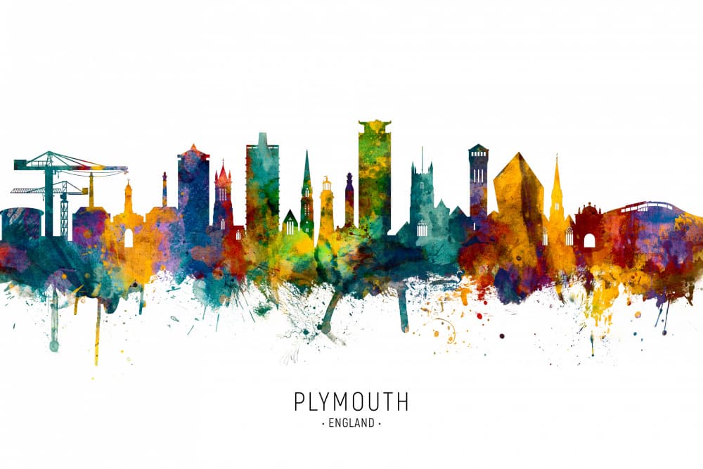 Vibrant Plymouth Skyline by Michael Tompsett — canvas wall art