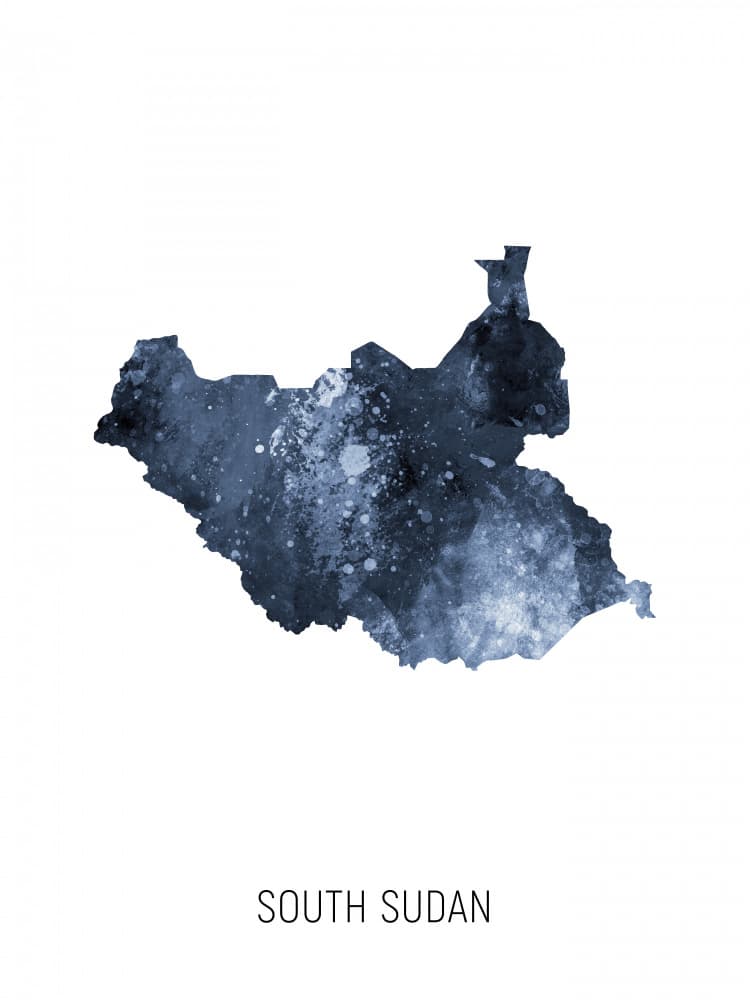 South Sudan Watercolor Map by Michael Tompsett — canvas wall art